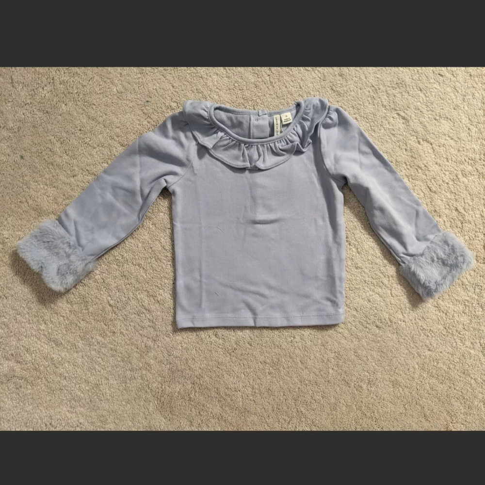 NWT Janie & Jack Faux Fur Cuff Ruffle Top, Lilac 3